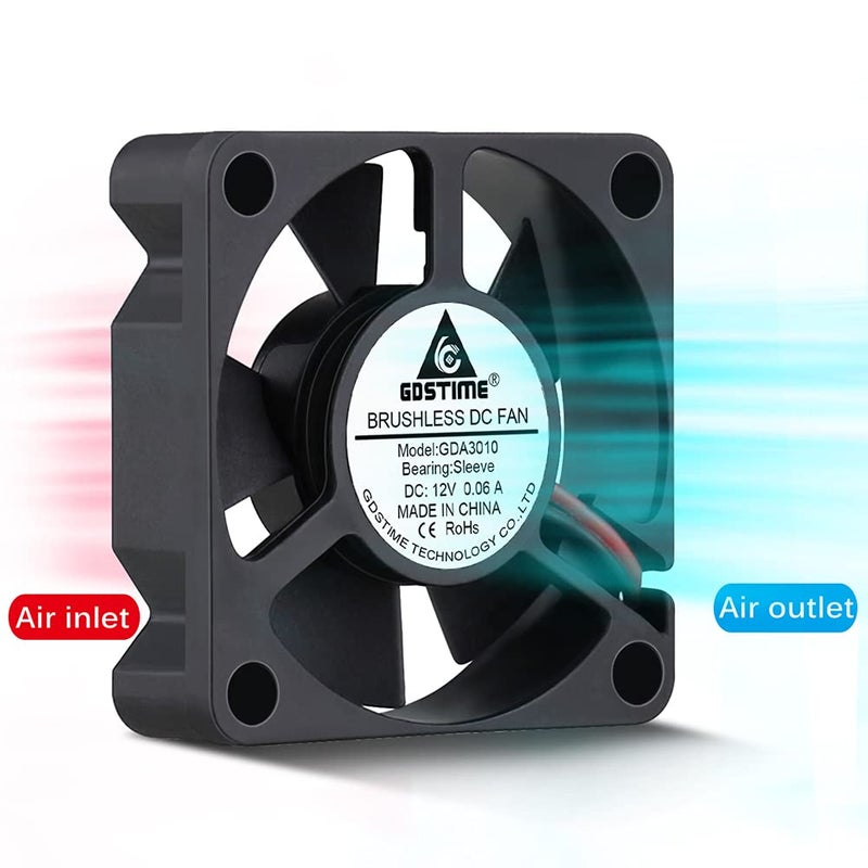 GDSTIME 30mm x 30mm x 10mm 1 inch Small 12V DC Brushless Cooling Fan 2-Pack - Image 3